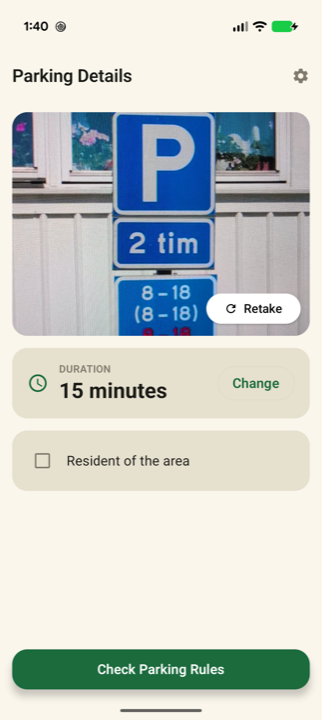 Parkoll review screen before submitting a photo.